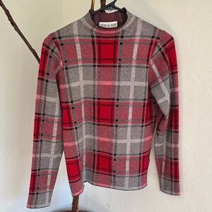 Women's Red and Gray Plaid Sweater